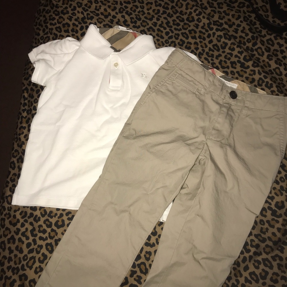 BURBERRY 4T White Collar Polo w/ Khakis Burberry